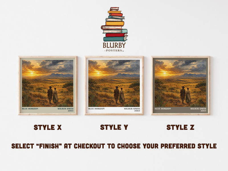 Blue Horizon literary print in frame leaning in hallway – historical fiction wall art