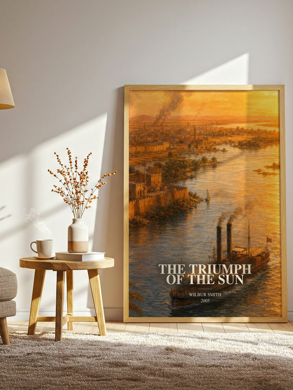 The Triumph of the Sun watercolour print in frame leaning in hallway – historical fiction wall art