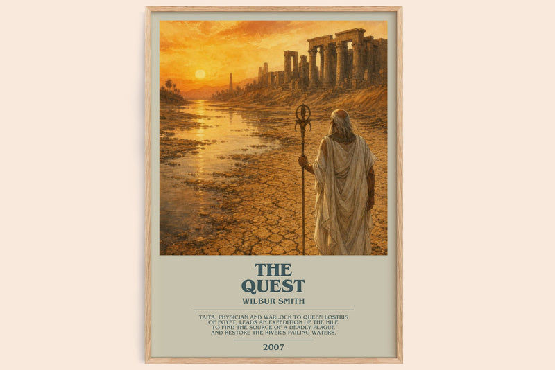 The Quest bookish book poster by Wilbur Smith – framed literary art print