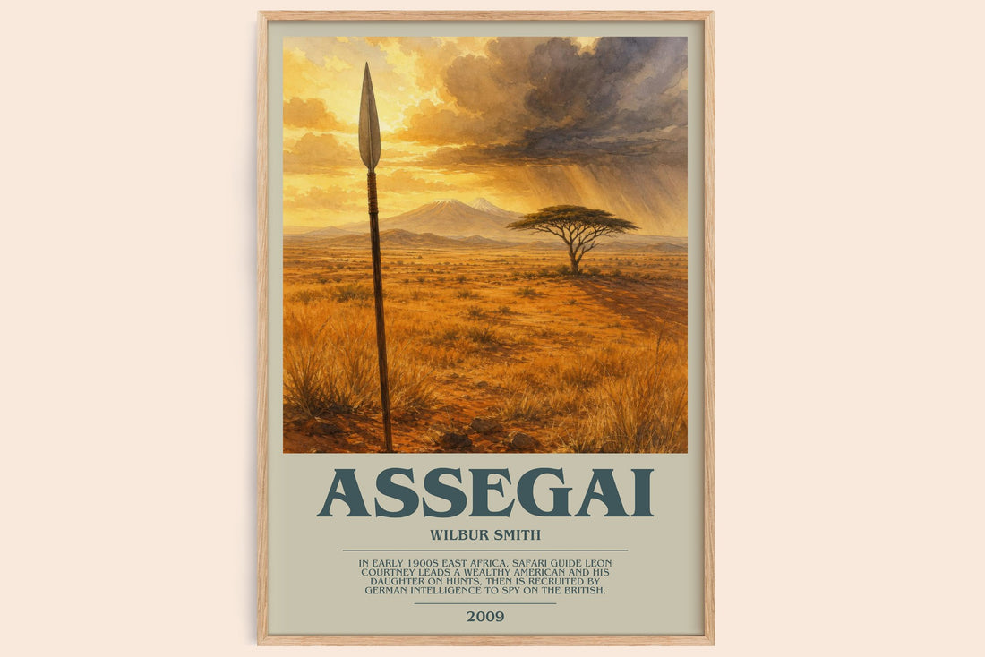 Assegai bookish book poster by Wilbur Smith – framed literary art print
