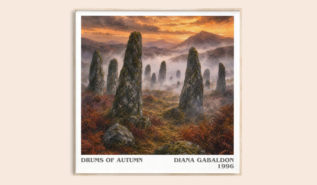 Drums of Autumn literary book poster by Diana Gabaldon – framed literary art print