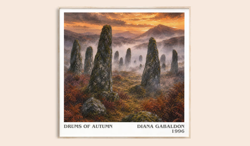 Drums of Autumn literary book poster by Diana Gabaldon – framed literary art print