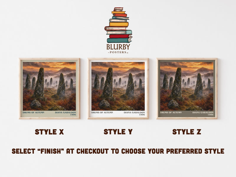 Drums of Autumn literary print in frame leaning in hallway – historical fiction wall art