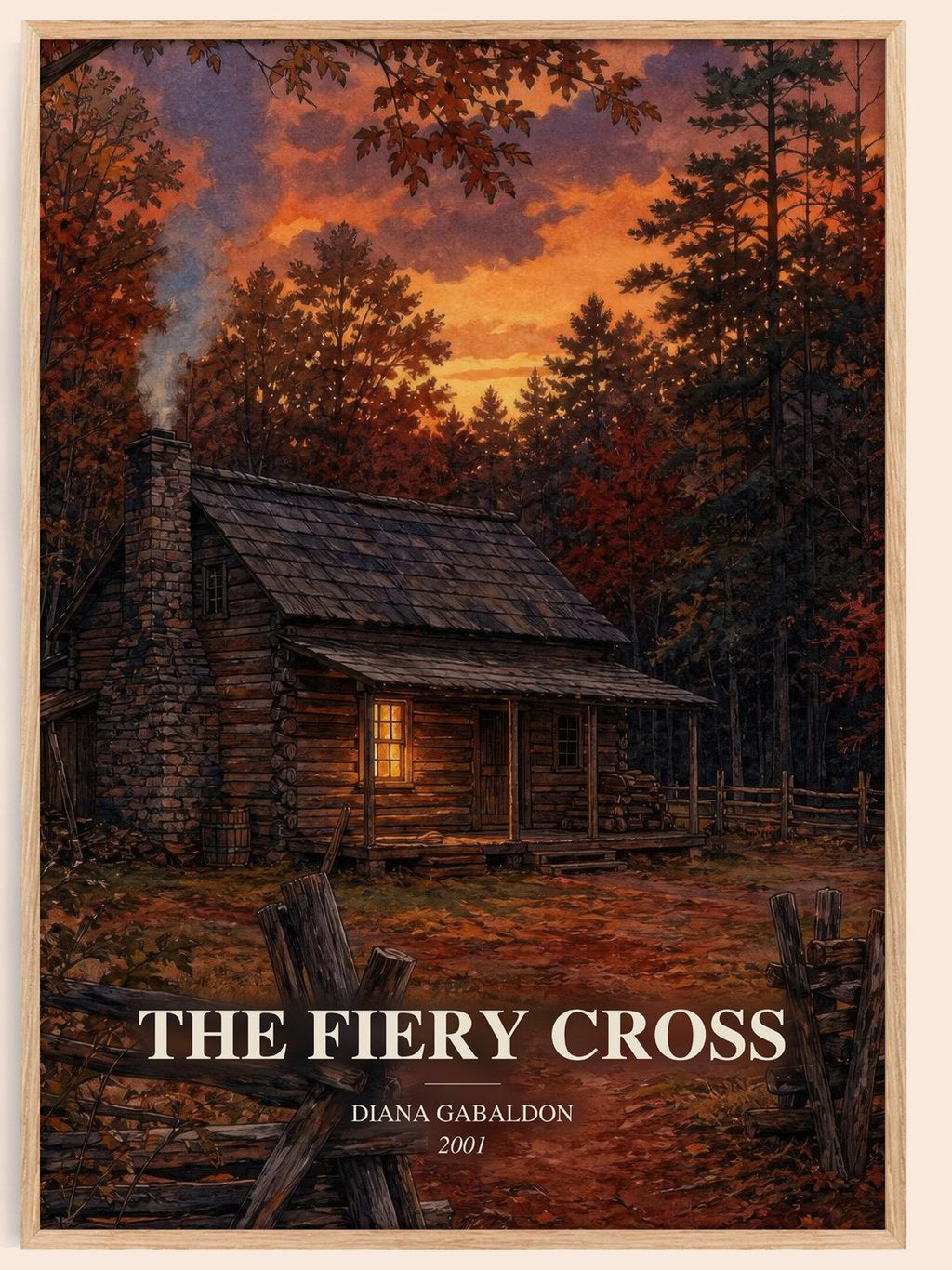 The Fiery Cross watercolour book poster by Diana Gabaldon – framed literary art print