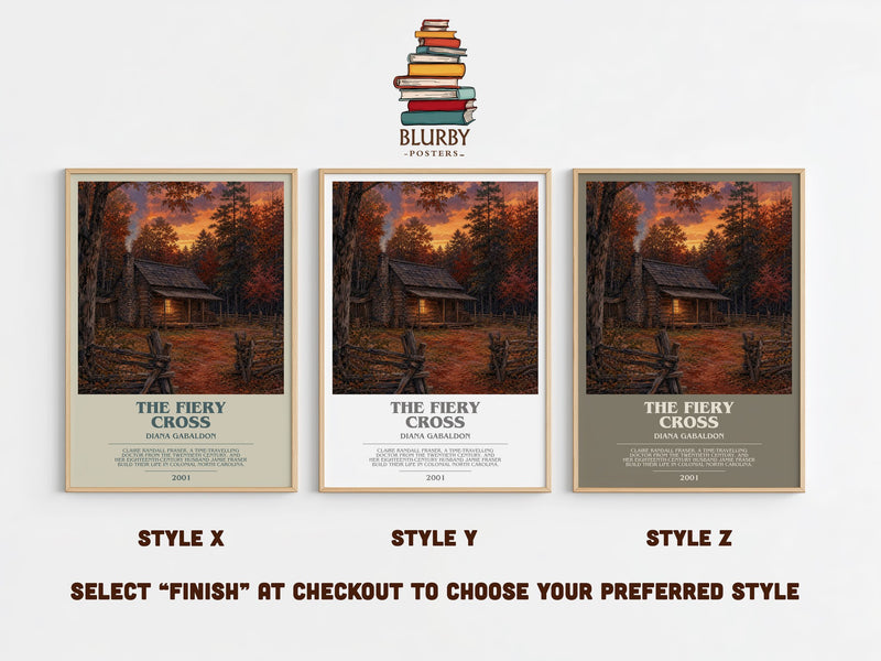 The Fiery Cross bookish print in frame leaning in hallway – historical fiction wall art