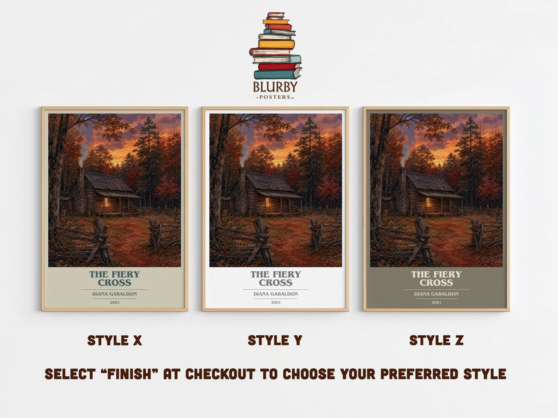 The Fiery Cross book cover print in frame leaning in hallway – historical fiction wall art