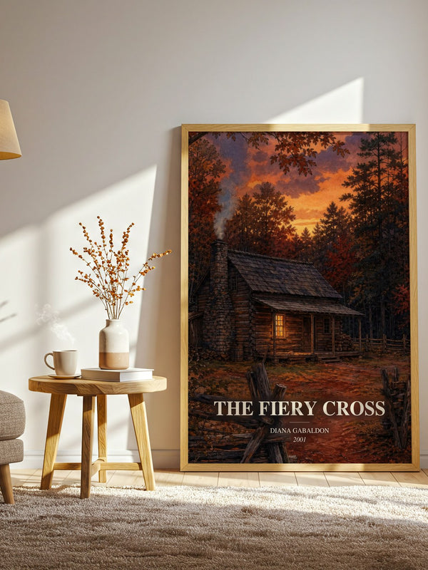 The Fiery Cross watercolour print in frame leaning in hallway – historical fiction wall art