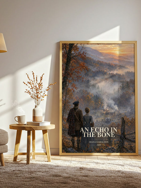 An Echo in the Bone watercolour print in frame leaning in hallway – historical fiction wall art