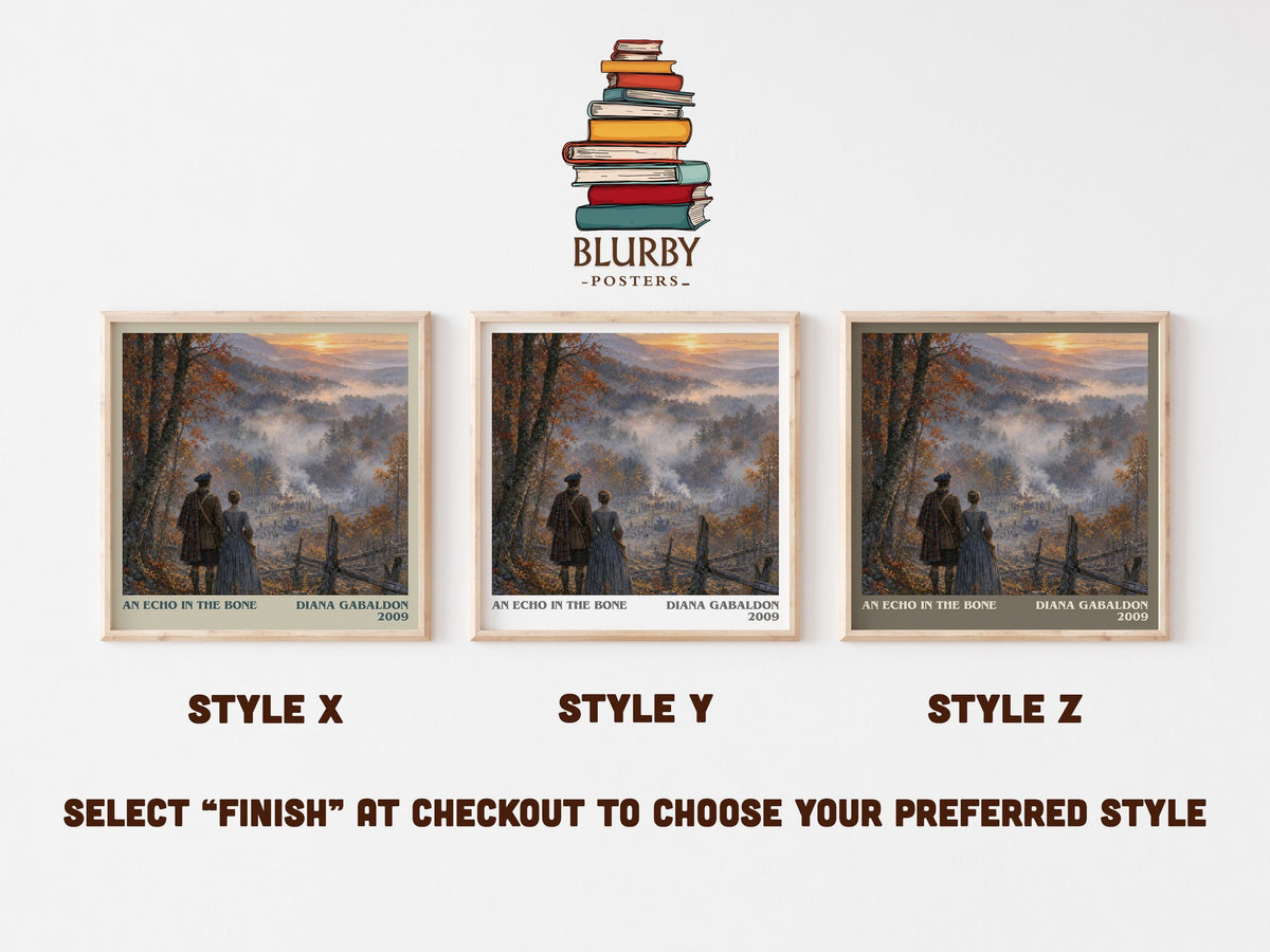 An Echo in the Bone literary print in frame leaning in hallway – historical fiction wall art (mockup)