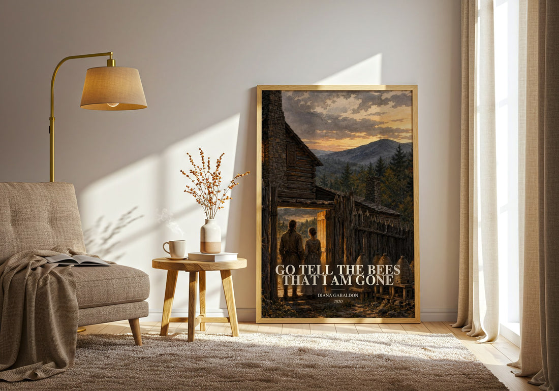 Go Tell the Bees That I Am Gone watercolour print in frame leaning in hallway – historical fiction wall art (mockup)