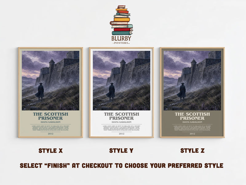 The Scottish Prisoner bookish print in frame leaning in hallway – historical fiction wall art
