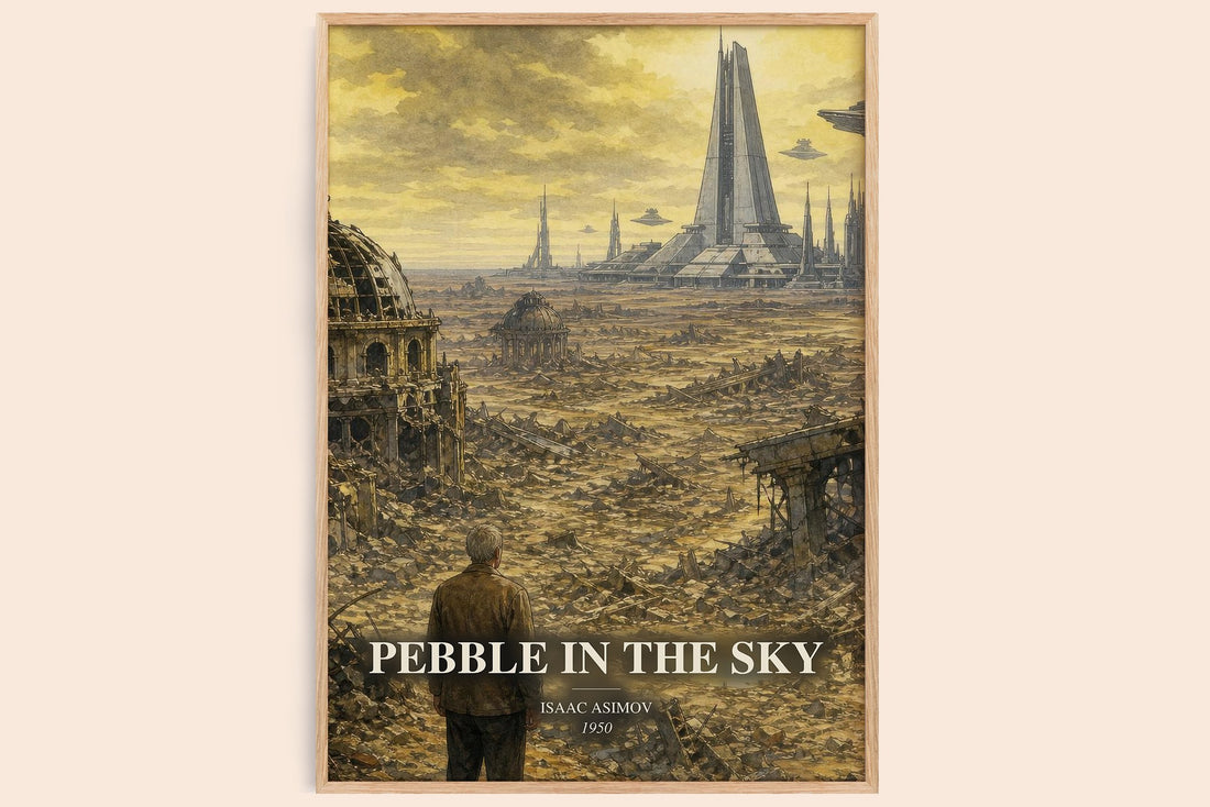 Pebble in the Sky watercolour book poster by Isaac Asimov – framed literary art print