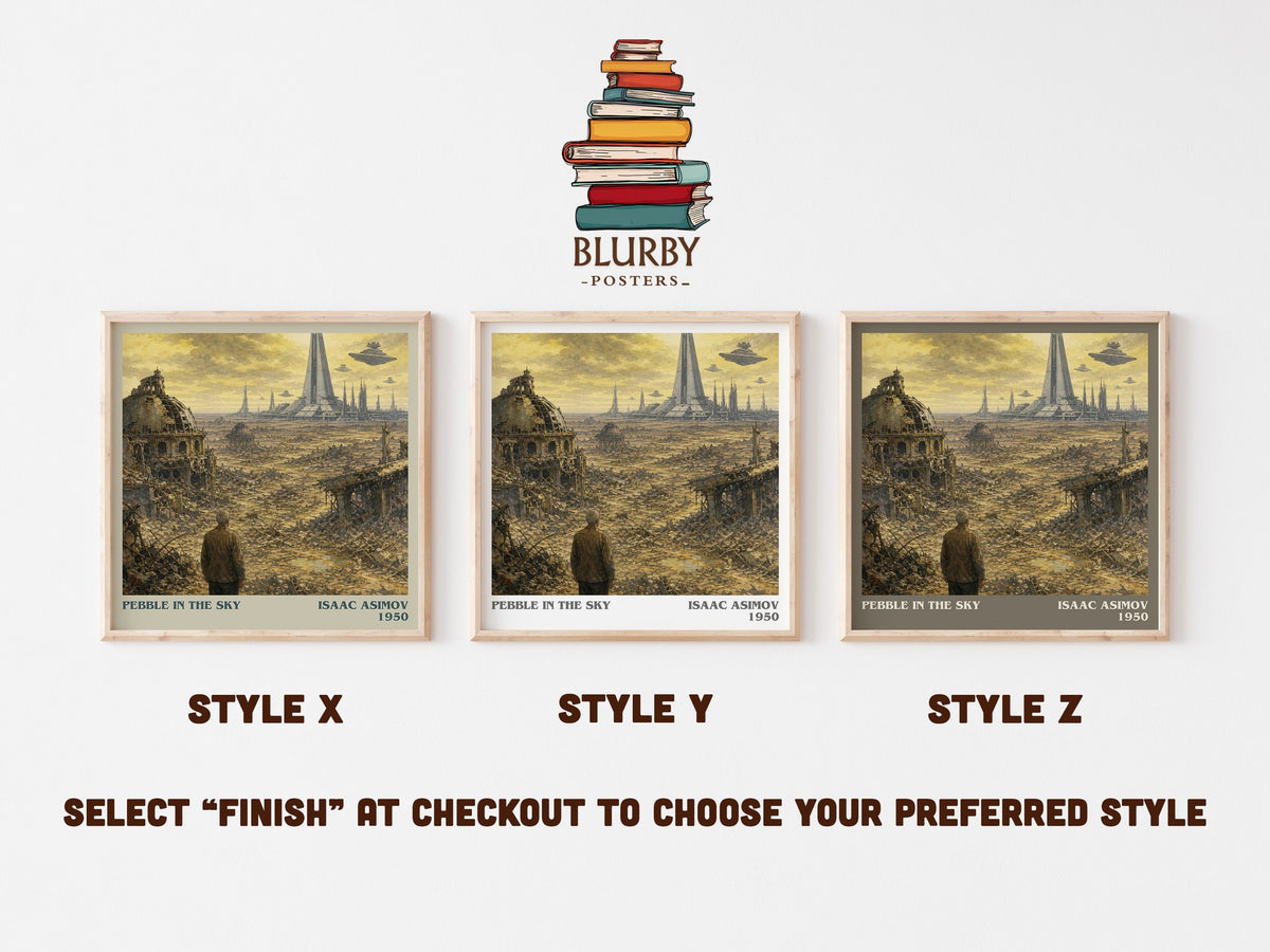 Pebble in the Sky literary print in frame leaning in hallway – sci fi wall art (mockup)