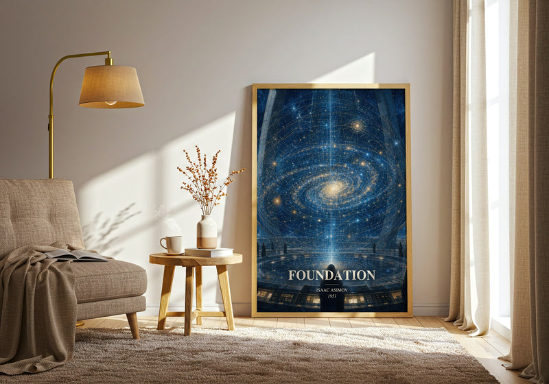 Foundation watercolour print in frame leaning in hallway – sci fi wall art