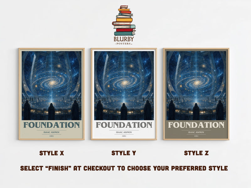 Foundation book cover print in frame leaning in hallway – sci fi wall art