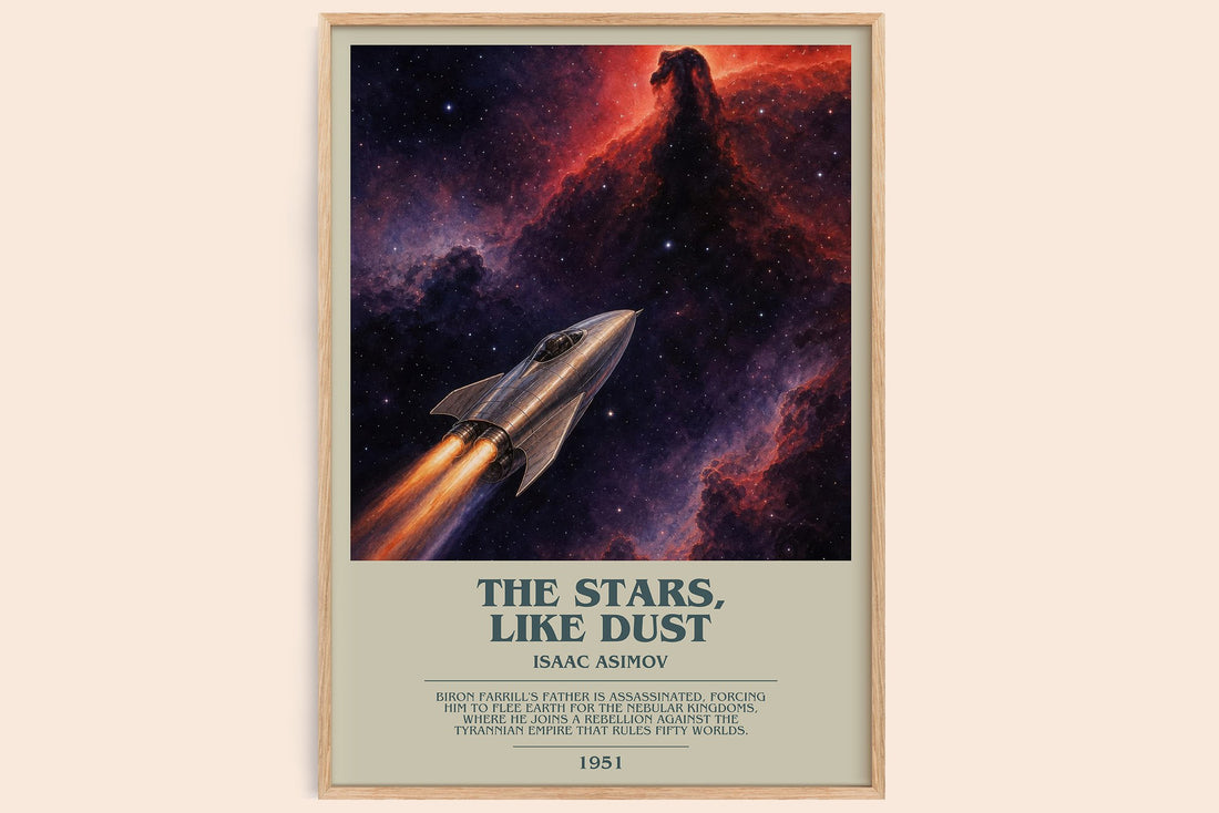 The Stars, Like Dust bookish book poster by Isaac Asimov – framed literary art print
