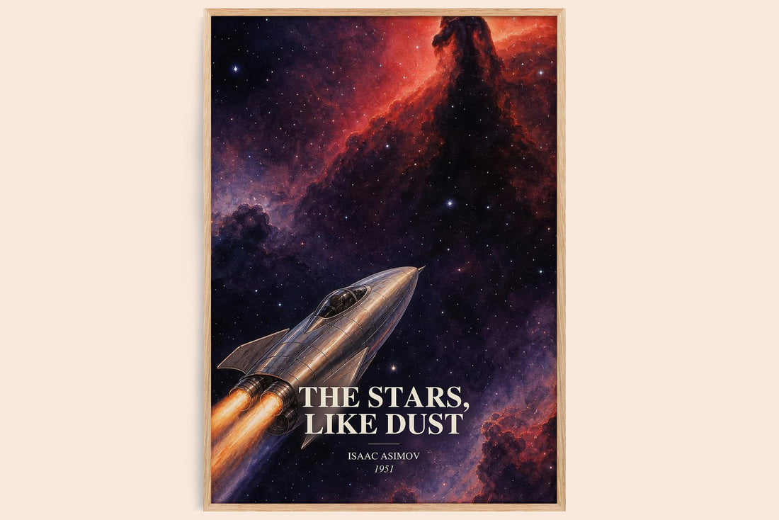 The Stars, Like Dust watercolour book poster by Isaac Asimov – framed literary art print