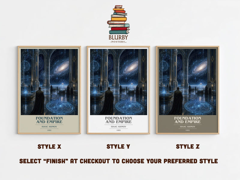 Foundation and Empire book cover print in frame leaning in hallway – sci fi wall art