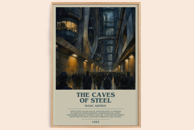 The Caves of Steel bookish book poster by Isaac Asimov – framed literary art print