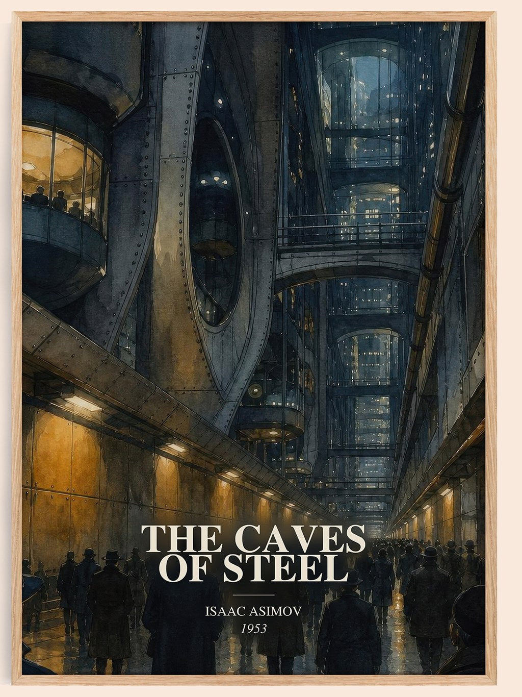 The Caves of Steel watercolour book poster by Isaac Asimov – framed literary art print