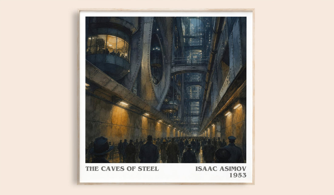 The Caves of Steel literary book poster by Isaac Asimov – framed literary art print