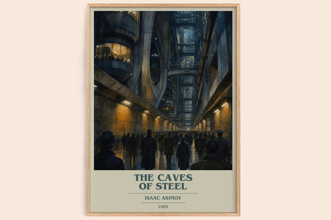 The Caves of Steel book cover book poster by Isaac Asimov – framed literary art print