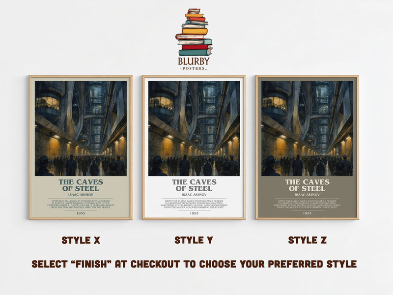 The Caves of Steel bookish print in frame leaning in hallway – sci fi wall art