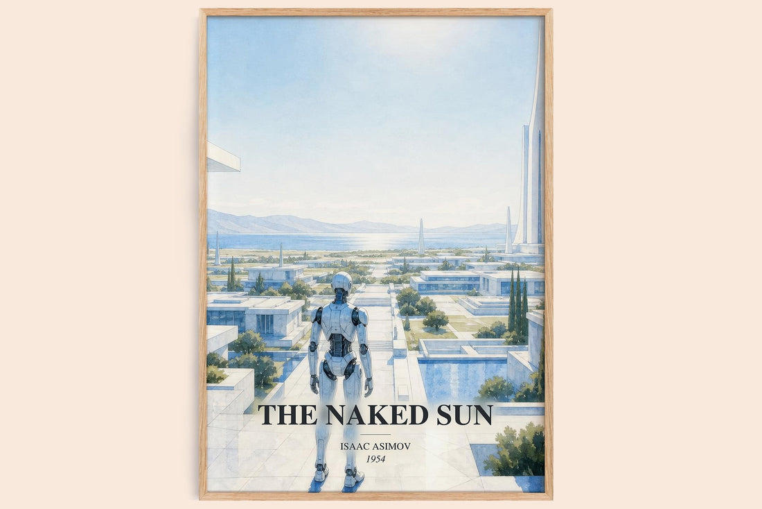 The Naked Sun watercolour book poster by Isaac Asimov – framed literary art print
