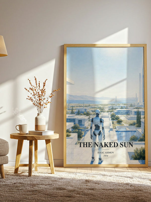 The Naked Sun watercolour print in frame leaning in hallway – sci fi wall art