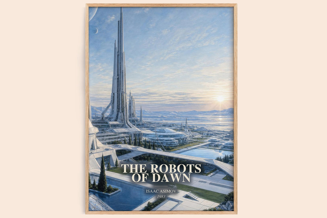 The Robots of Dawn watercolour book poster by Isaac Asimov – framed literary art print
