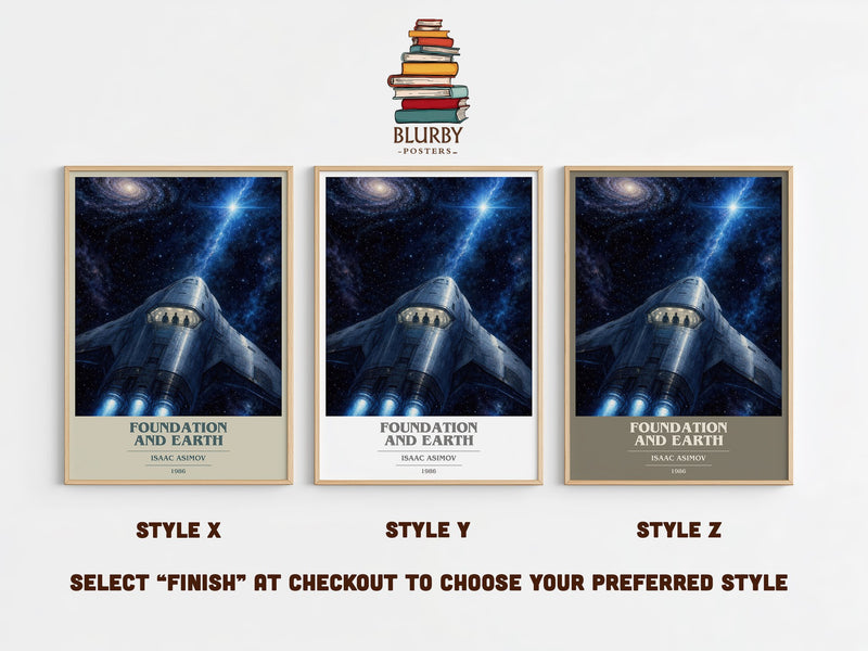 Foundation and Earth book cover print in frame leaning in hallway – sci fi wall art