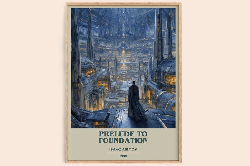 Prelude to Foundation book cover book poster by Isaac Asimov – framed literary art print