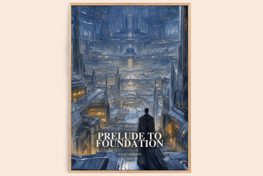 Prelude to Foundation watercolour book poster by Isaac Asimov – framed literary art print