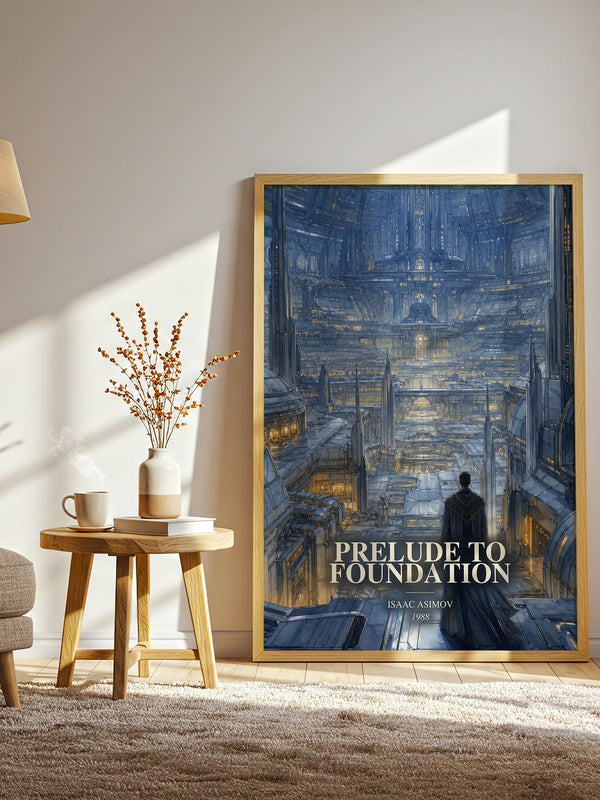 Prelude to Foundation watercolour print in frame leaning in hallway – sci fi wall art