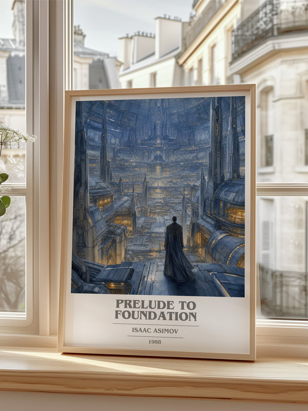 Prelude to Foundation Book Cover Poster by Isaac Asimov – framed print by a bright window