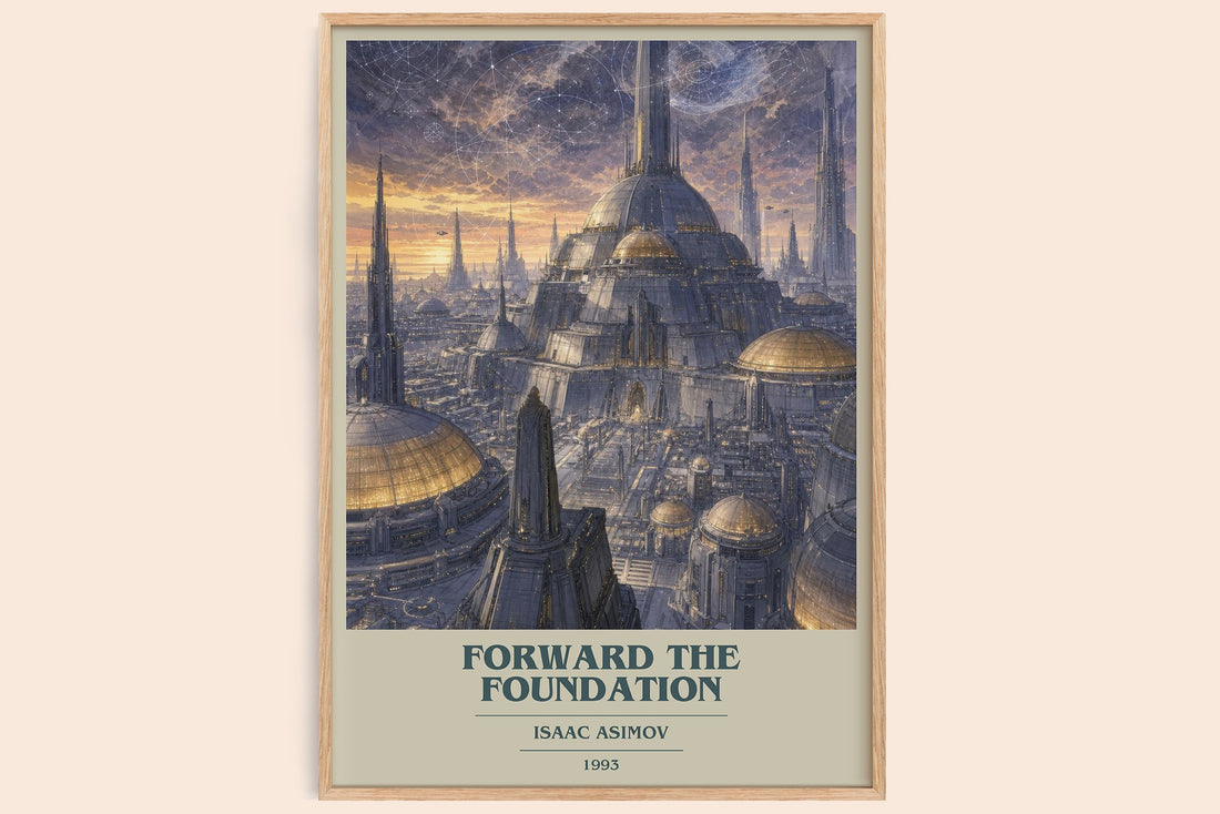 Forward the Foundation book cover book poster by Isaac Asimov – framed literary art print