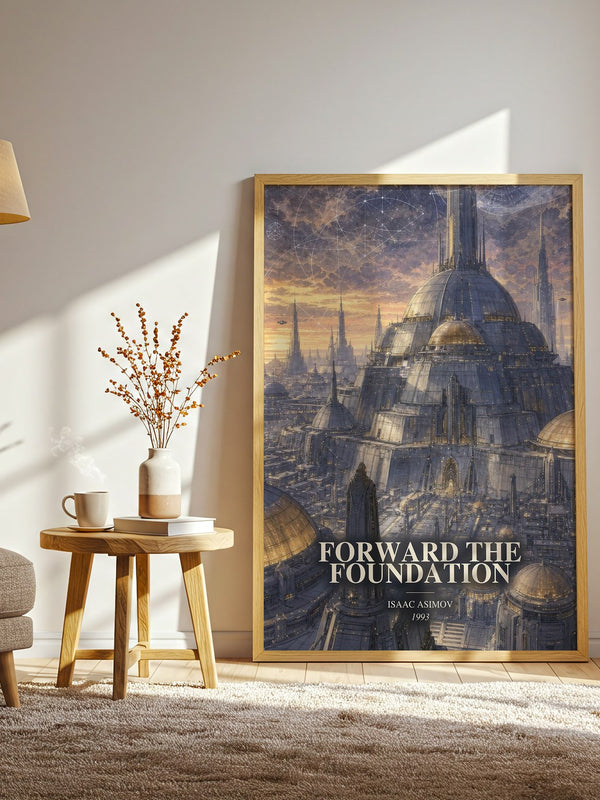 Forward the Foundation watercolour print in frame leaning in hallway – sci fi wall art
