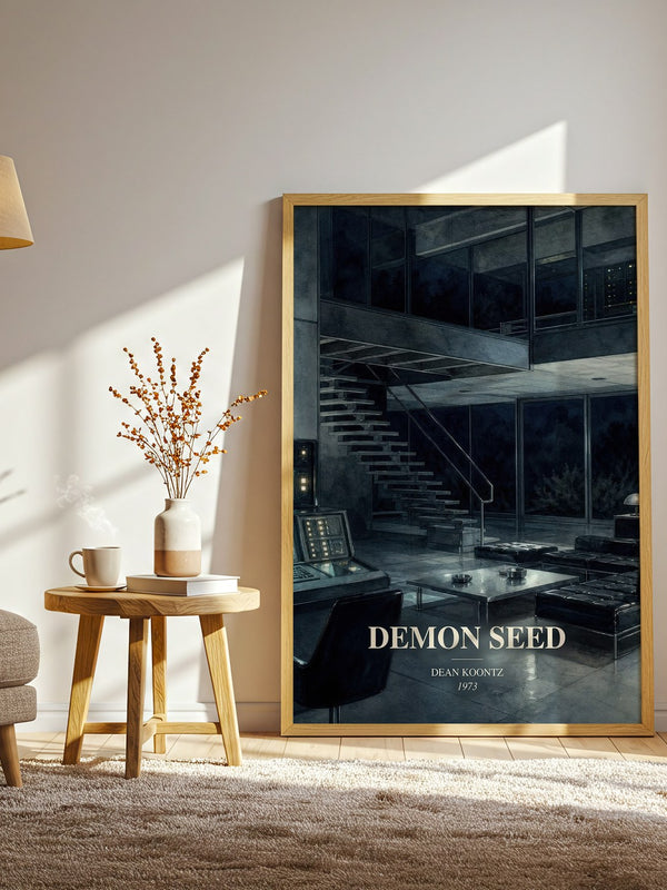 Demon Seed watercolour print in frame leaning in hallway – sci fi wall art