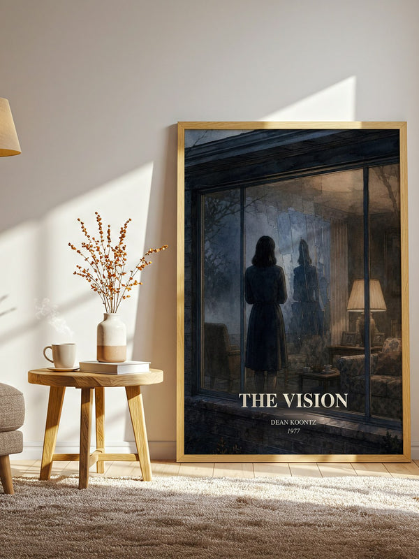 The Vision watercolour print in frame leaning in hallway – thriller wall art