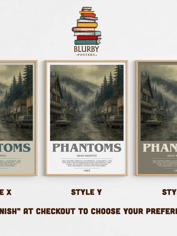 Phantoms bookish print in frame leaning in hallway – horror wall art