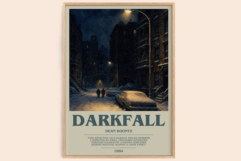 Darkfall bookish book poster by Dean Koontz – framed literary art print