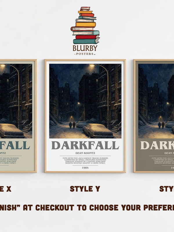 Darkfall bookish print in frame leaning in hallway – horror wall art