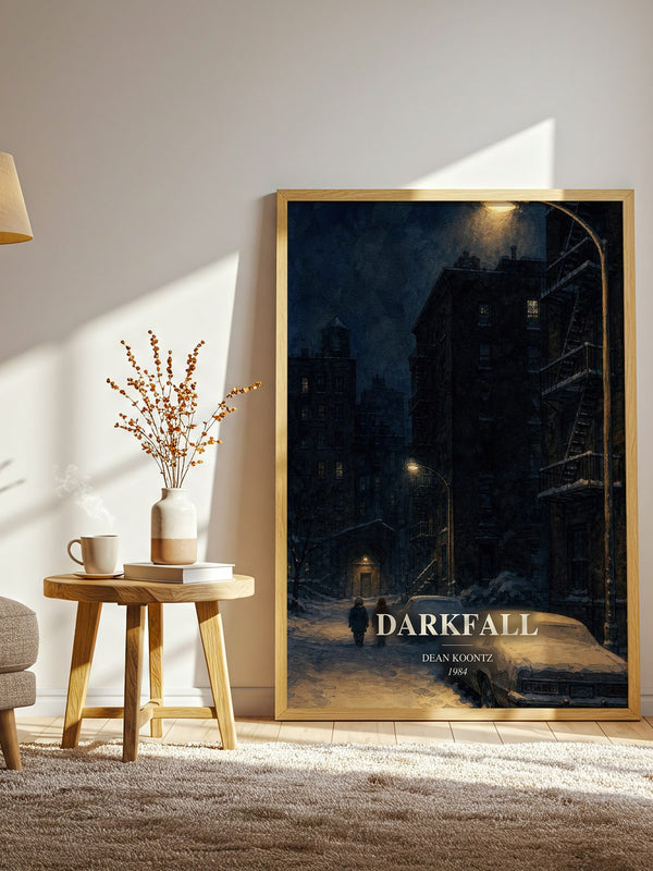 Darkfall watercolour print in frame leaning in hallway – horror wall art