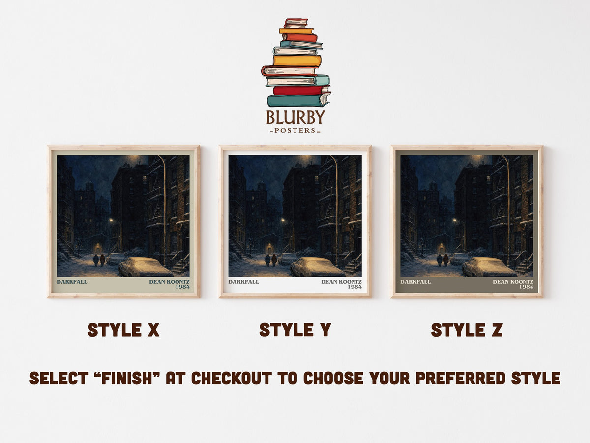 Darkfall literary print in frame leaning in hallway – horror wall art (mockup)