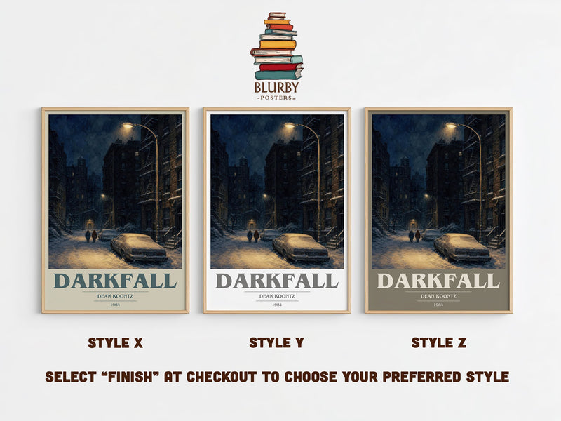 Darkfall book cover print in frame leaning in hallway – horror wall art