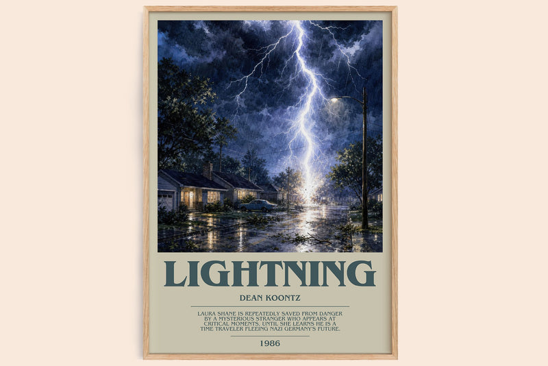 Lightning bookish book poster by Dean Koontz – framed literary art print