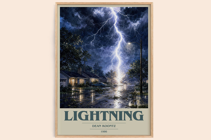 Lightning book cover book poster by Dean Koontz – framed literary art print