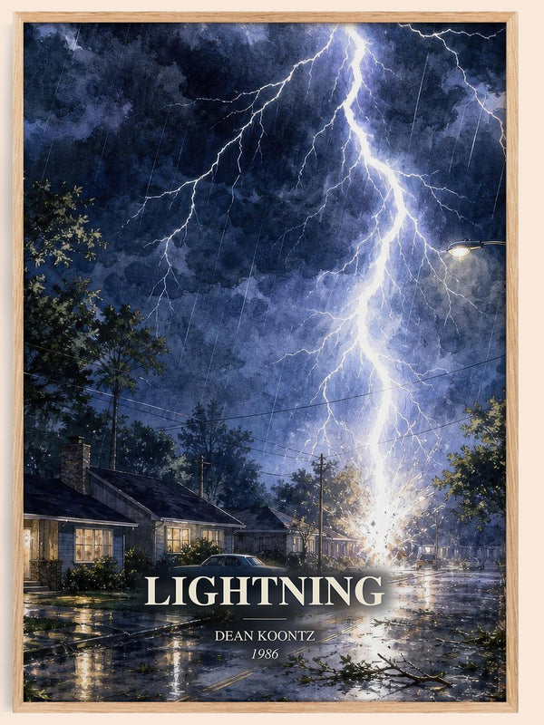 Lightning watercolour book poster by Dean Koontz – framed literary art print