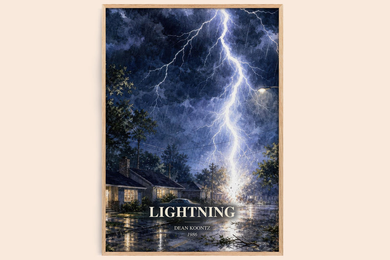 Lightning watercolour book poster by Dean Koontz – framed literary art print