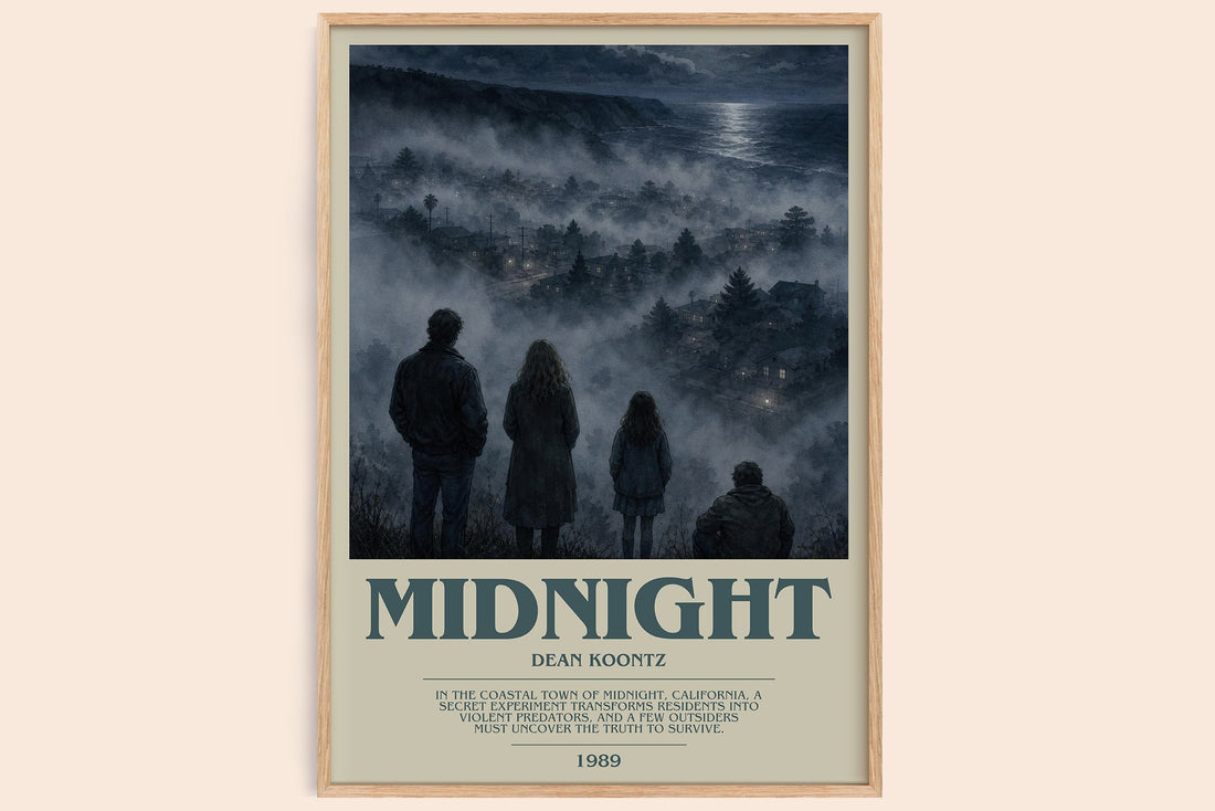 Midnight bookish book poster by Dean Koontz – framed literary art print